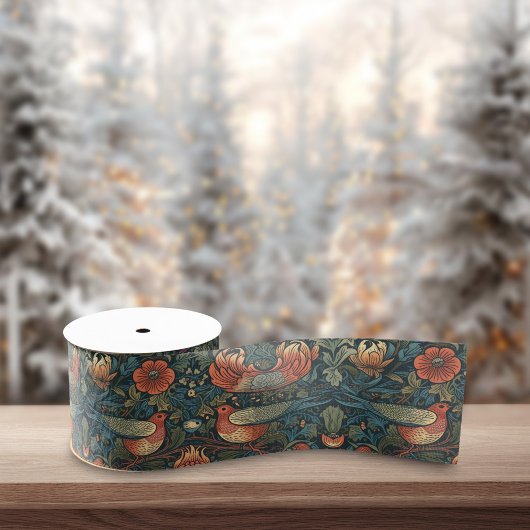 Birds Leaves Floral  William Morris Pattern Grosgrain Lint