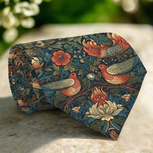 Birds Leaves Floral  William Morris Pattern Stropdas