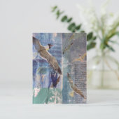 Birds mixed media collage briefkaart (Staand voorkant)