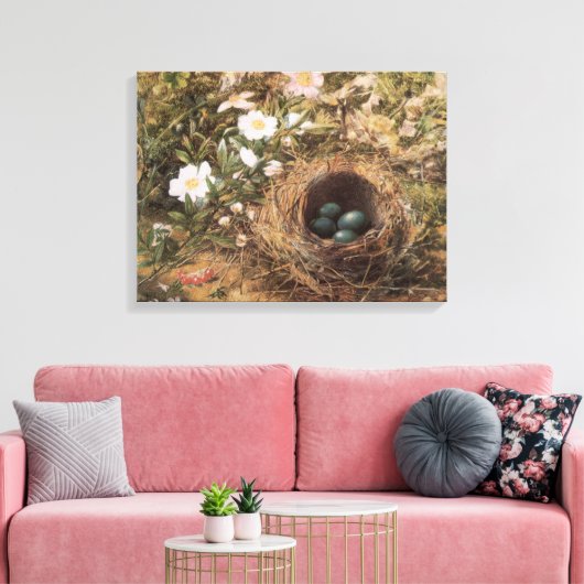 Bird's Nest and Dog Rozen van John William Hill Canvas Afdruk (Insitu (Woonkamer))