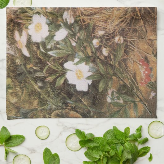 Bird's Nest and Dog Rozen van John William Hill Theedoek (Gevouwen)