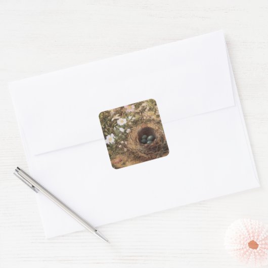 Bird's Nest and Dog Rozen van John William Hill Vierkante Sticker (Envelop)