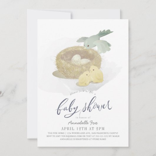 Bird's Nest Blue Boy Baby shower Kaart (Voorkant)