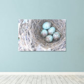 Bird's Nest Blue Eggs Natuur Fotografie Canvas (Insitu (Houten vloer))