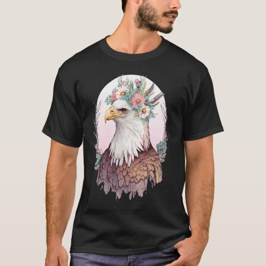 Birds Of Prey Bald Eagle Flower Crown Floral Birdi T-shirt (Voorkant)