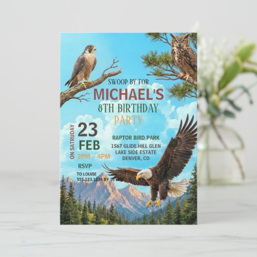 Birds of Prey Birthday Party Invitation Kaart (Staand voorkant)