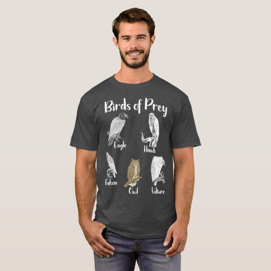 Birds of Prey Eagle Hawk Falcon Owl Vulture T-shirt (Voorkant volledig)