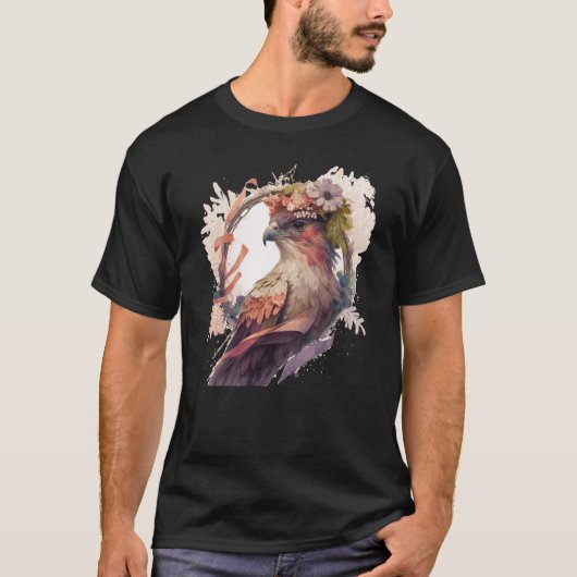 Birds Of Prey Kite Bird Flower Crown Floral T-shirt (Voorkant)
