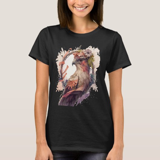 Birds Of Prey Kite Bird Flower Crown Floral T-shirt (Voorkant)