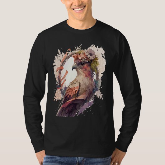 Birds Of Prey Kite Bird Flower Crown Floral T-shirt (Voorkant)