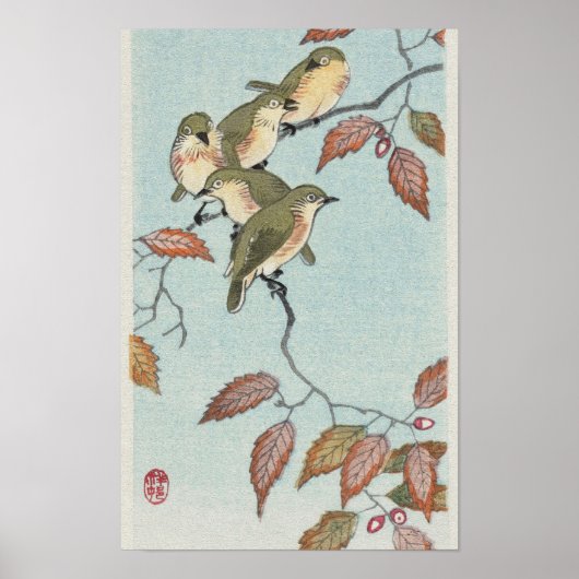 Birds on a Branch beroemd gemaakt door Ohara Koson Poster (Voorkant)
