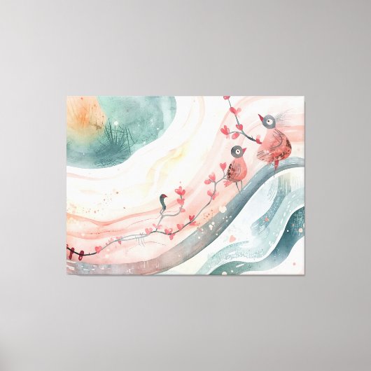 Birds on a Heart Branch  Canvas Afdruk (Voorkant)