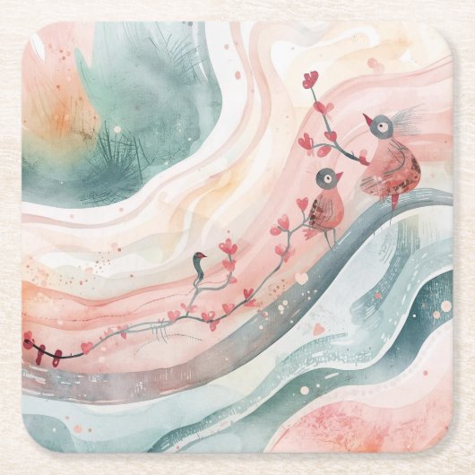 Birds on a Heart Branch  Kartonnen Onderzetters (Voorkant)