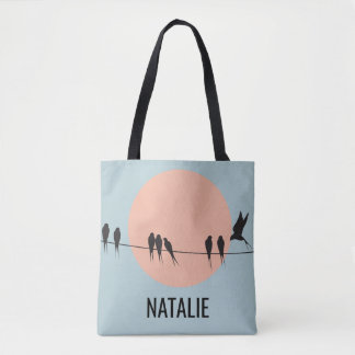 Birds on a Wire with Pastel Sun Personalized  Tote Bag