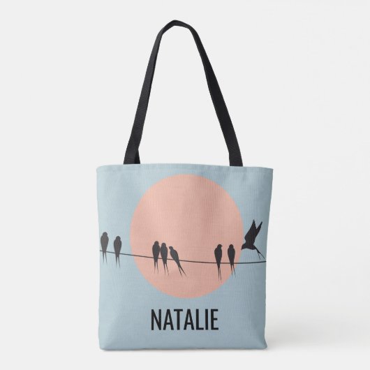 Birds on a Wire with Pastel Sun Personalized  Tote Bag (Achterkant)