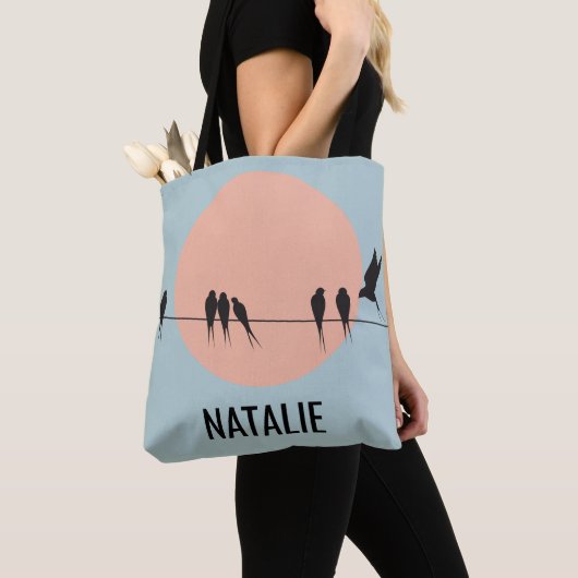Birds on a Wire with Pastel Sun Personalized  Tote Bag (Dichtbij)