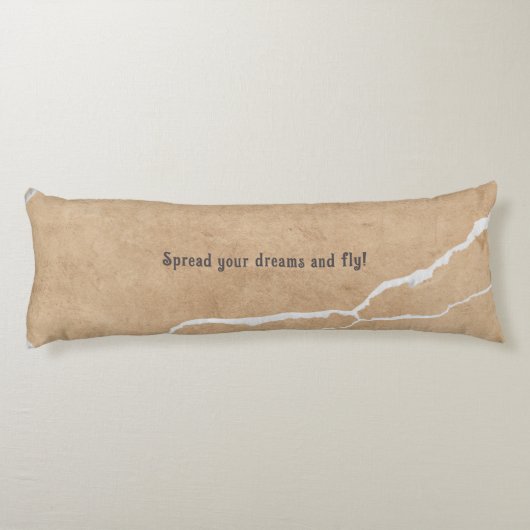 Birds on cracked surface, beige brown and text lichaamskussen (Achterkant)