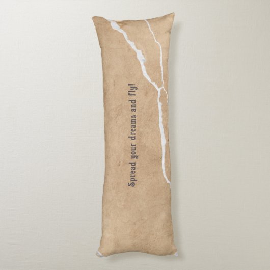 Birds on cracked surface, beige brown and text lichaamskussen (Achterkant (Verticaal))