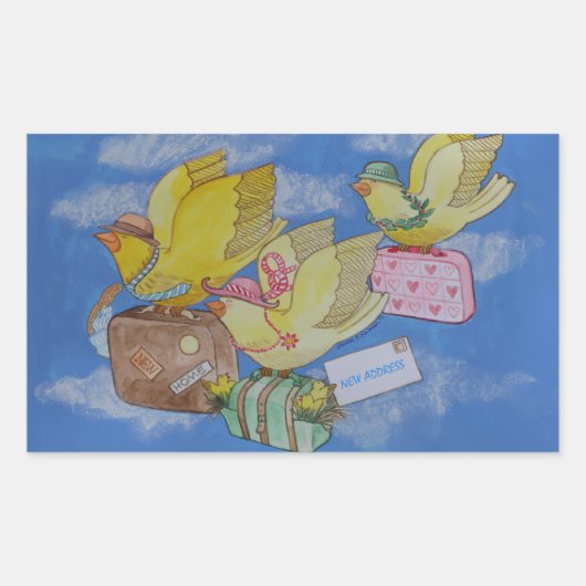 Birds on the Move Nieuw adres aankondiging Rechthoekige Sticker (Voorkant)