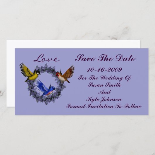 Birds on Wreath Wedding Bewaar de datum Save The Date (Voorkant / Achterkant)