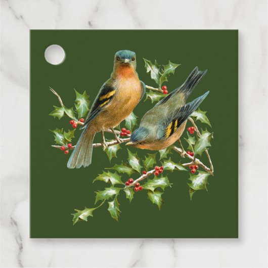  Birds op een Holly Branch Christmas Gift Label (Voorkant)
