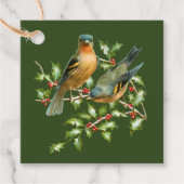  Birds op een Holly Branch Christmas Gift Label (Voorkant)