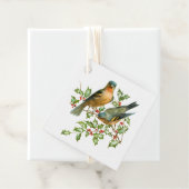Birds op een Holly Branch Christmas Gift Label (In situ)