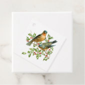  Birds op een Holly Branch Christmas Gift Label (In situ)