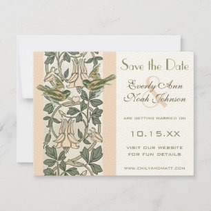 Birds Peach Honeysuckle Save the Date Kaart