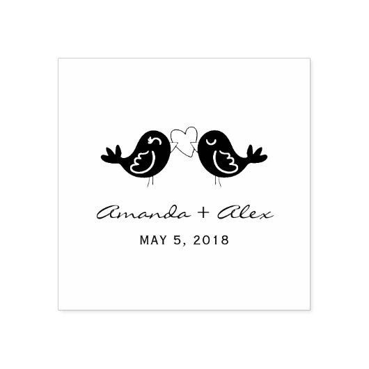 Birds Rustic Rubber Stamp Wedding Monogram Rubberstempel (Afrduk)