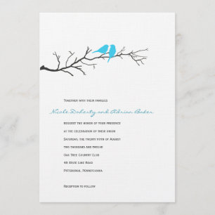Birds Silhouettes Wedding Invitation - Turquoise - Kaart