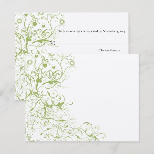 Birds & Swirls #17 Wedding RSVP Response Kaart (Voorkant / Achterkant)