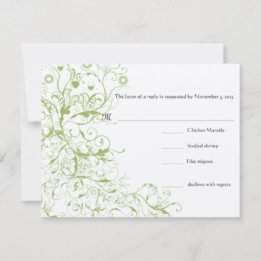 Birds & Swirls #17 Wedding RSVP Response Kaart (Achterkant)
