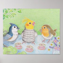 Birds Tea Party Nursery Art Print Poster