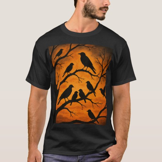 Birds Tree Silhouette T-shirt (Voorkant)