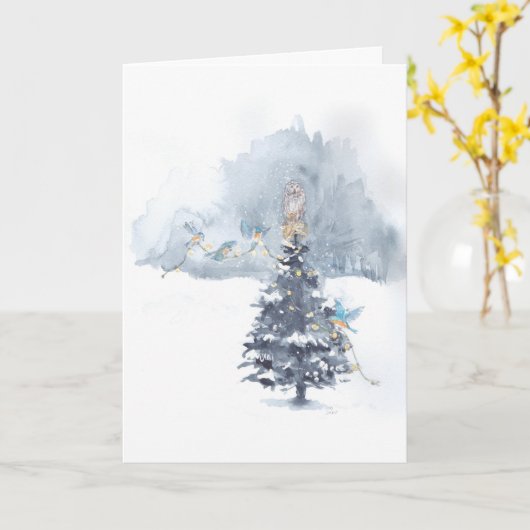 Birds Trimming Tree Note Card Kaart (Gele Bloem)