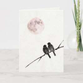 Birds Under Blush Moon Art Card Kaart