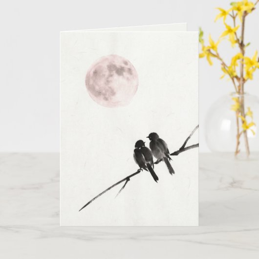 Birds Under Blush Moon Art Card Kaart (Gele Bloem)