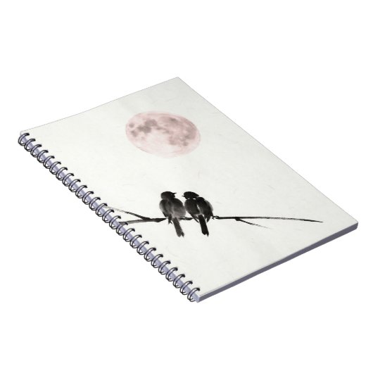 Birds Under Blush Moon Notebook Notitieboek (Rechterzijde)