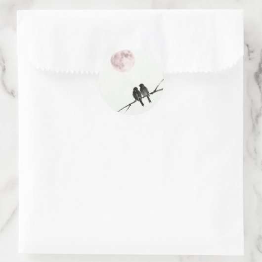 Birds Under Blush Moon Ronde Sticker (Tas)