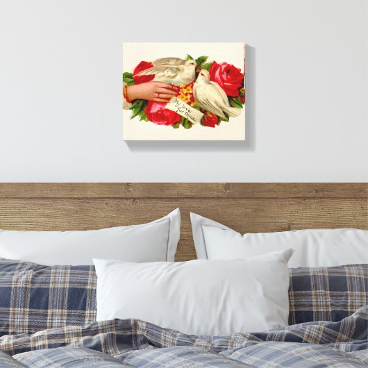  Birds Victoriaans Love Dove Classic Art Canvas Afdruk (Insitu (Slaapkamer))