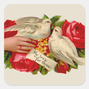 Birds Victoriaans Love Dove Classic Art Vierkante Sticker