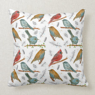 Birds Wildlife Ink Waterverf Illustraties Kussen