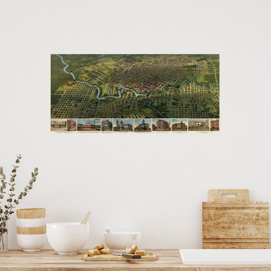 Birdseye map of Houston, Texas (1891), herdruk Poster (Keuken)