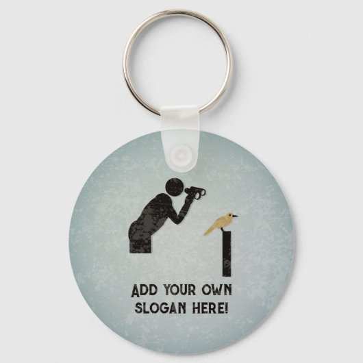 Birdwatch Yellow Bird met Binocles, eigen tekst Sleutelhanger (Voorkant)