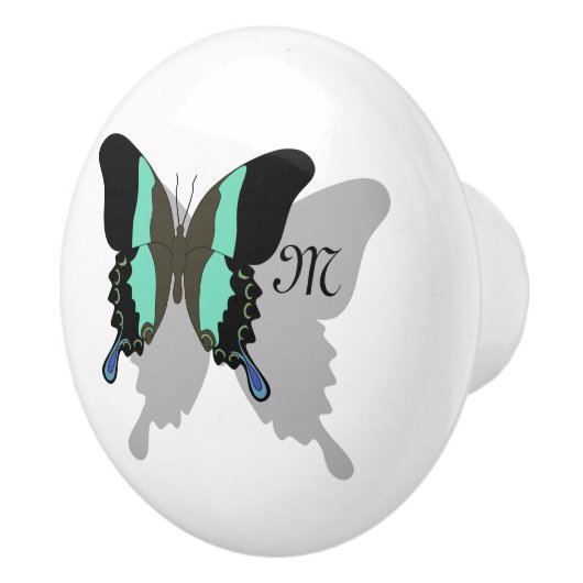 Birdwing Butterfly Shadow Monogram Keramische Knop (Rechts)