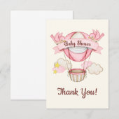 Birdy Balloon Roze Baby shower Bedankkaart (Voorkant / Achterkant)