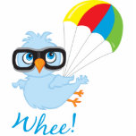 Birdy Parachute Staand Fotobeeldje<br><div class="desc">Illustratie van een schattige vogel,  compleet met een bril,  bevestigd aan een parachute. De tekst leest,  Whee. Te schattig!</div>