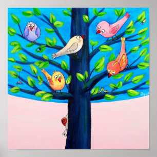 Birdy Tree Vrolijke Vogels Op Een Boom Kinderkam Poster