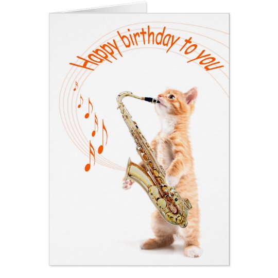 Birhtday card cat with saxofoon kaart